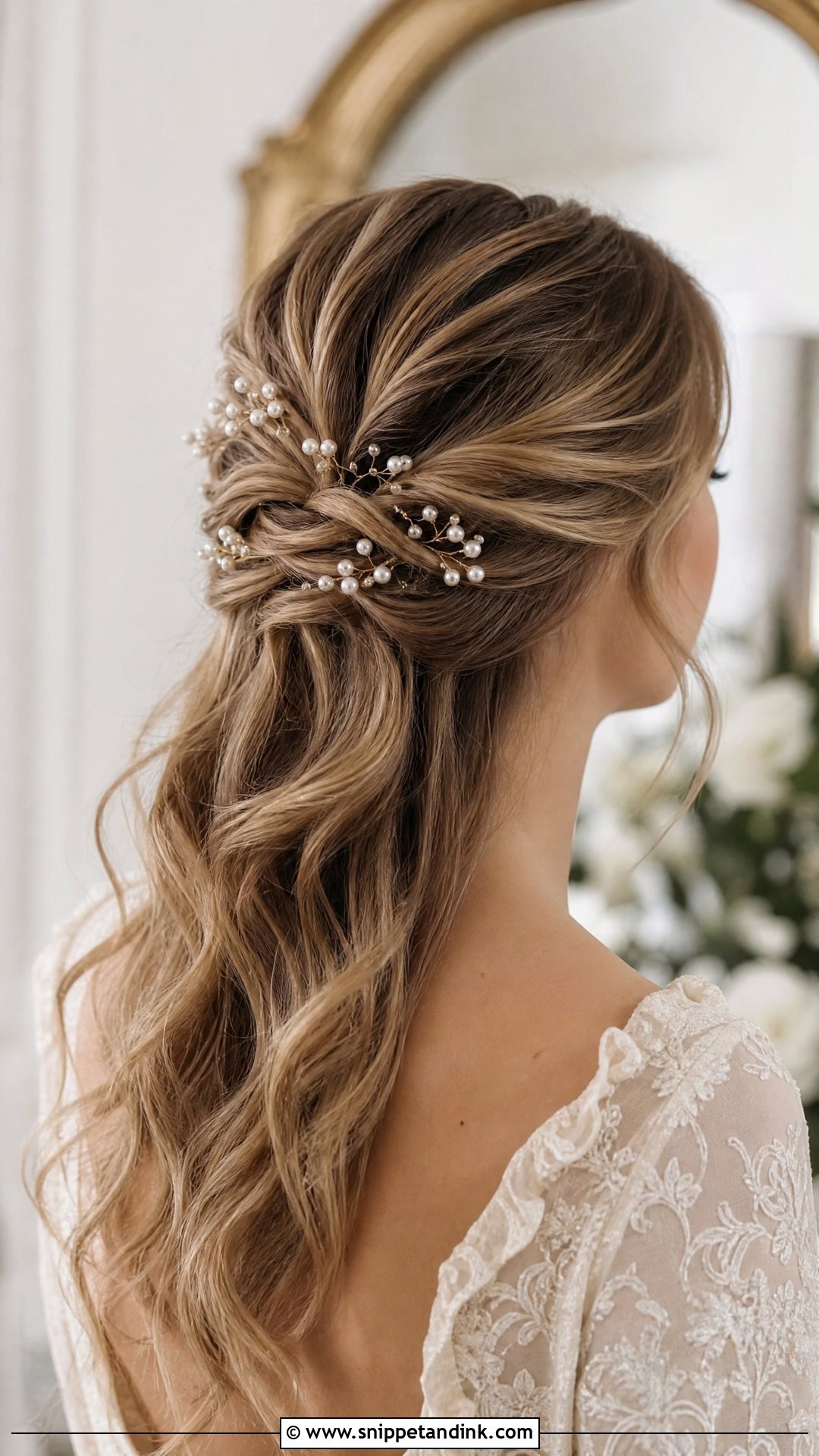 Half Ponytail With Pearls Wedding Hairstyle - Snippet and Ink - 20 Half Ponytail Wedding Hairstyles