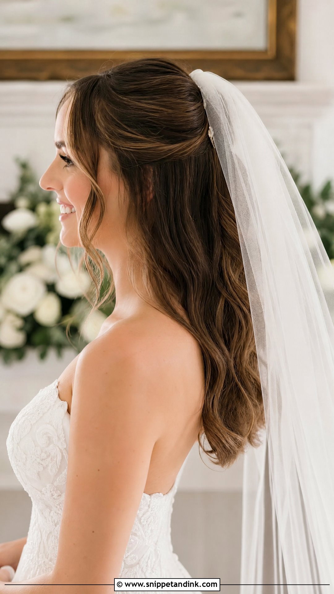 Half Ponytail With Veil Wedding Hairstyle - Snippet and Ink - 20 Half Ponytail Wedding Hairstyles