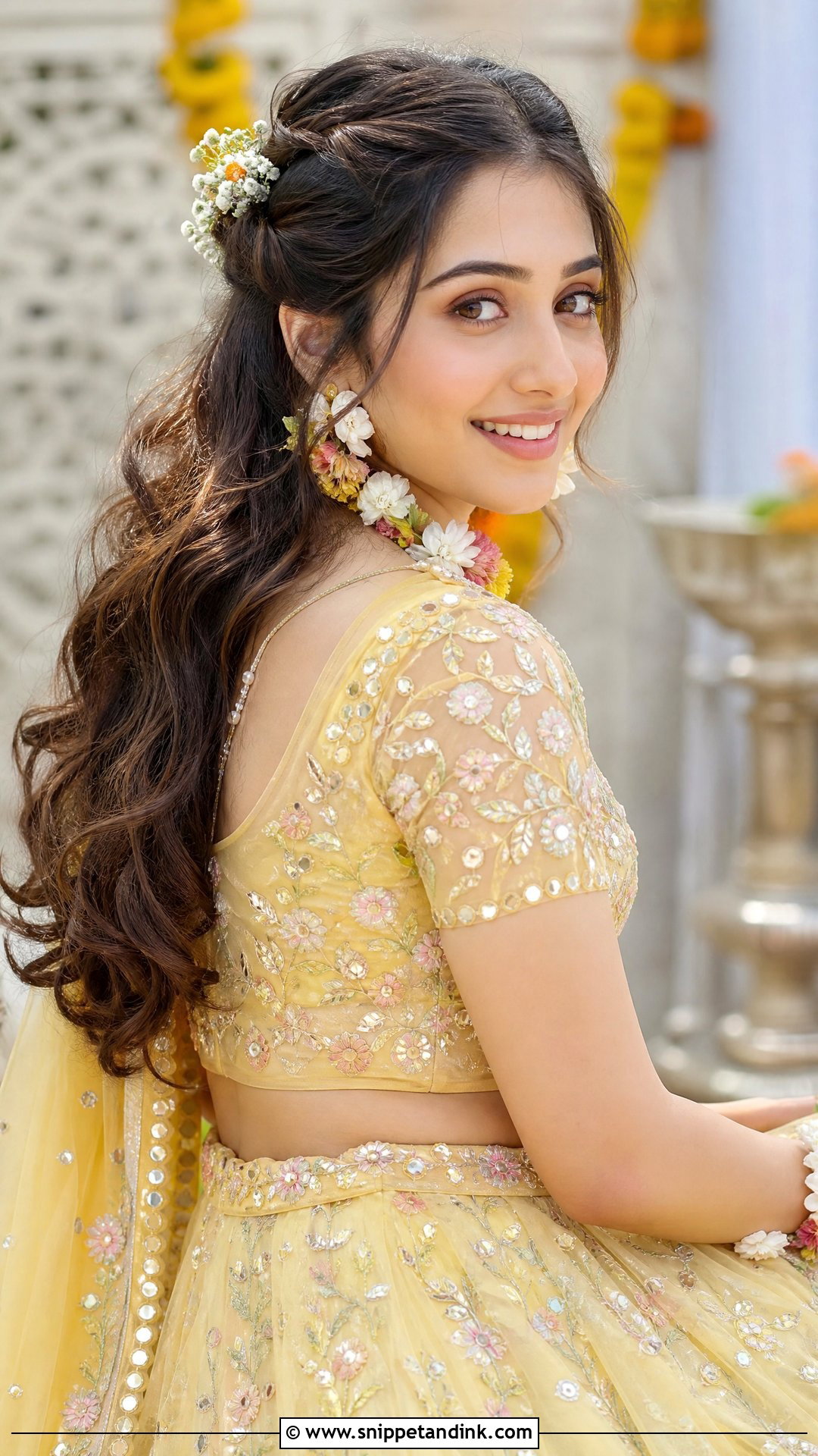 Half Tie With Flowers With Lehenga - Snippet and Ink - 20 Hairstyle with Lehnga on Wedding Ideas