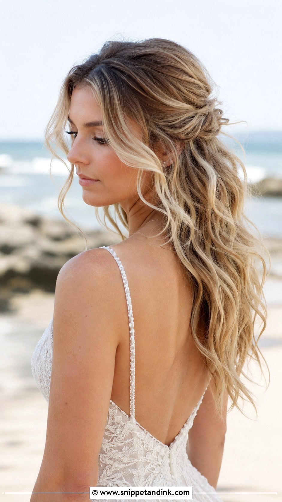 Half Up Beach Waves - Snippet and Ink - 35 Half-Up Bridal Hair Ideas
