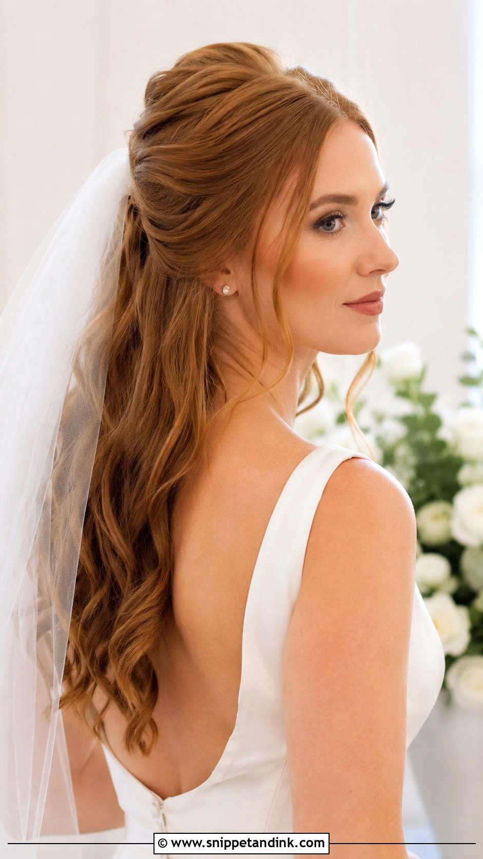 Half Up Beach Waves With Veil - Snippet and Ink - 25 Beach Waves Wedding Hair