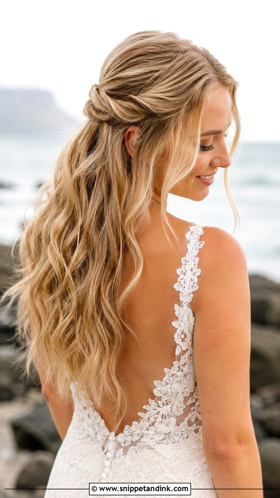 Half Up Beach Waves - Snippet and Ink - 20 Half-Up Beach Wedding Hair Ideas