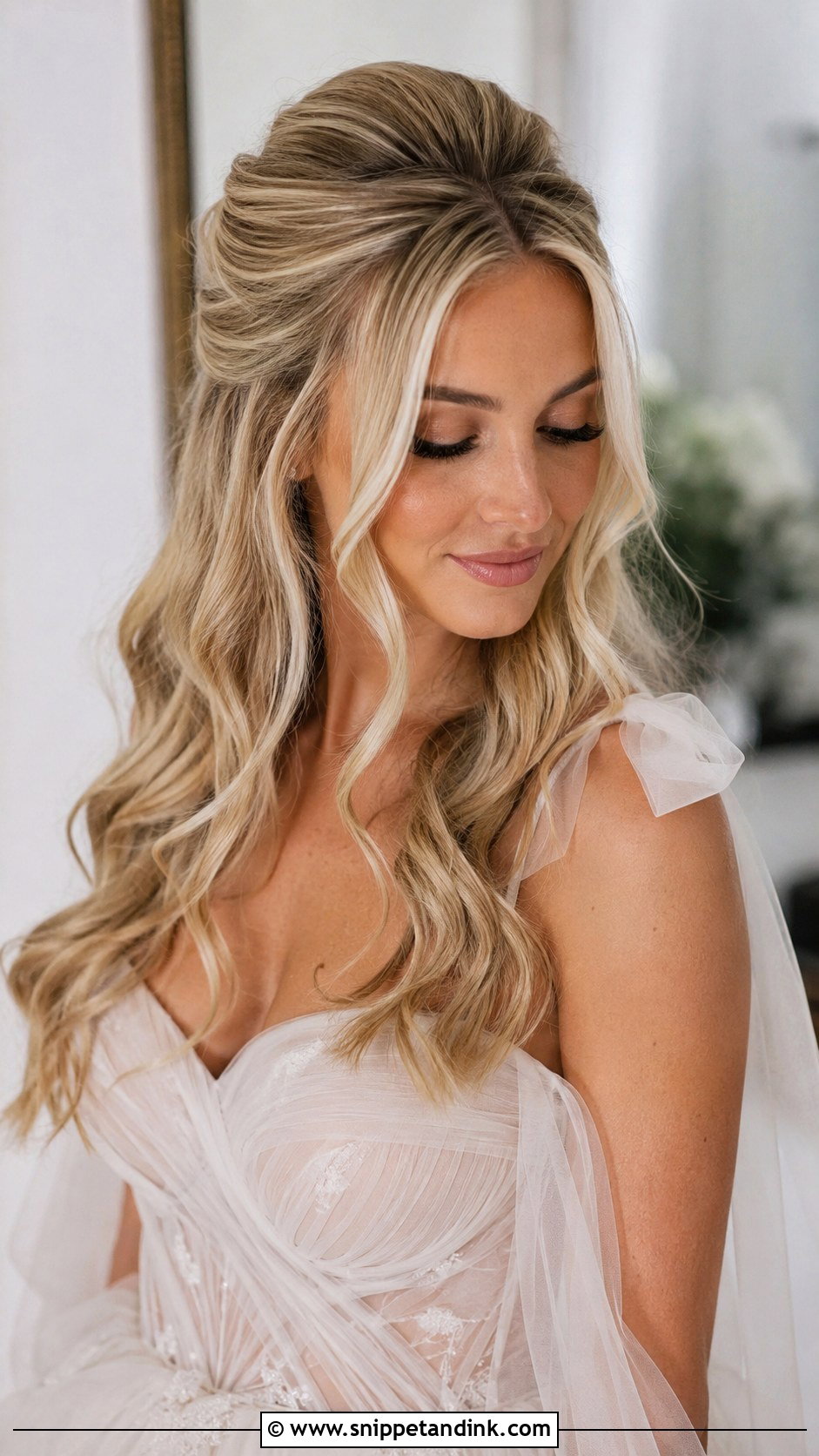 Half Up Blowout Wedding Hairstyle - Snippet and Ink - 20 Blowout Wedding Hairstyles