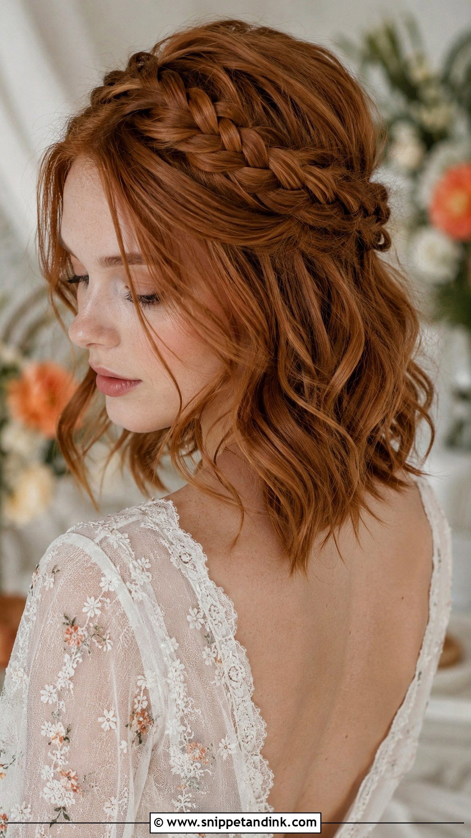 Half Up Bob With Braided Crown - Snippet and Ink - 30 Bob Wedding Hairstyles