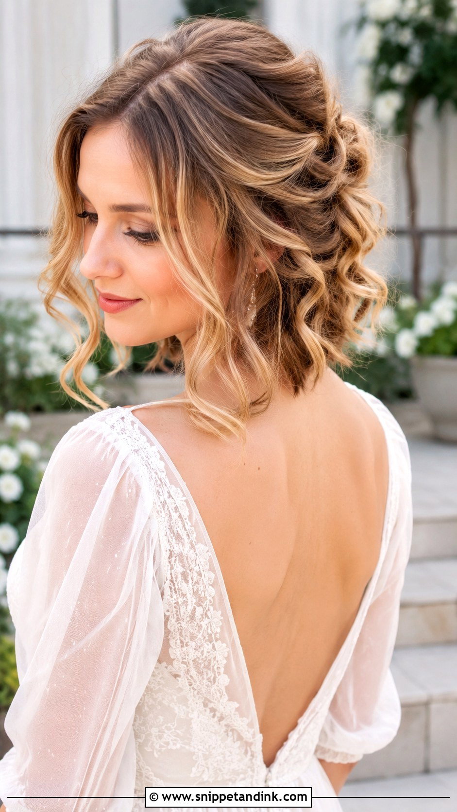 Half Up Bob with Loose Curls - Snippet and Ink - 25 Half-Up Short Hair Wedding Ideas