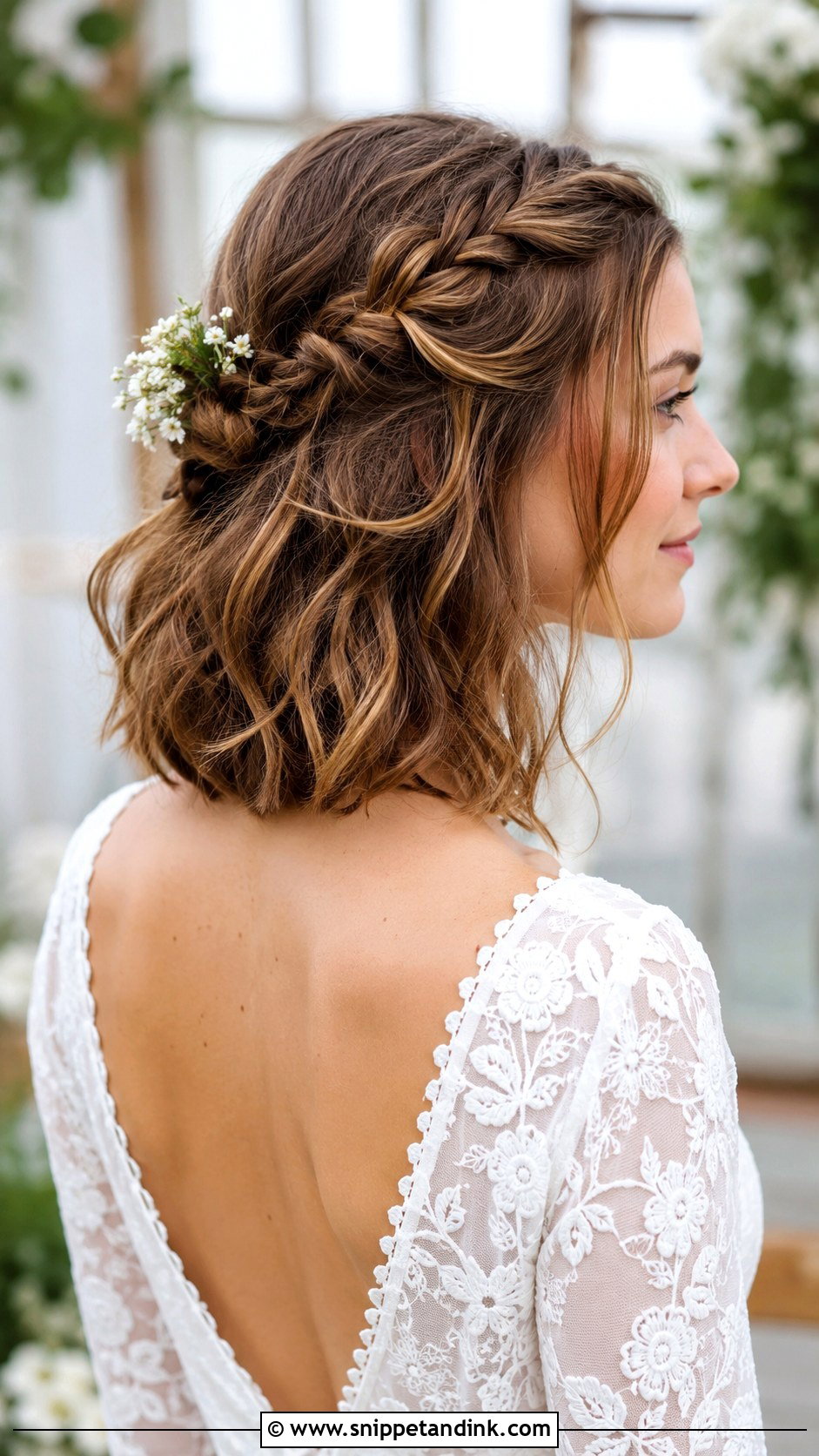 Half Up Bob with Side Braid - Snippet and Ink - 25 Half-Up Short Hair Wedding Ideas