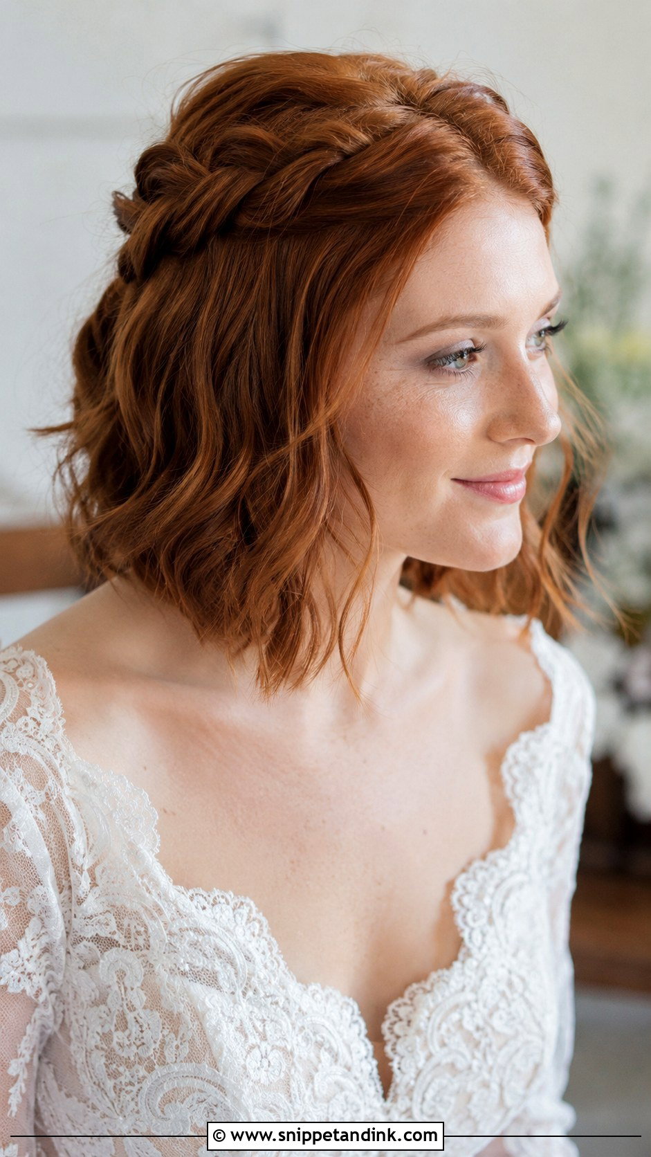 Half Up Bob with Twisted Crown - Snippet and Ink - 25 Half-Up Short Hair Wedding Ideas