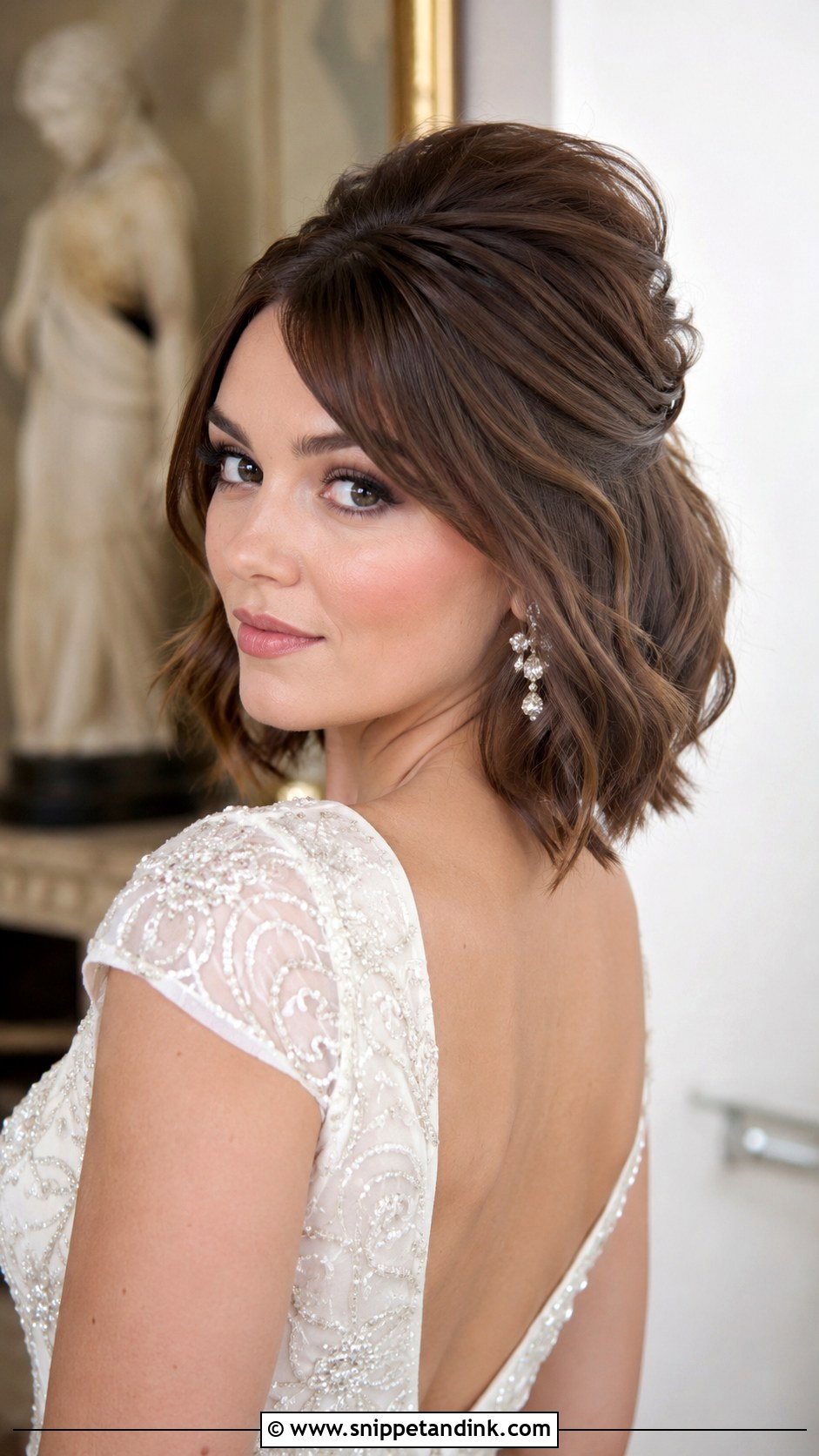 Half Up Bob with Volume at Crown - Snippet and Ink - 25 Half-Up Short Hair Wedding Ideas