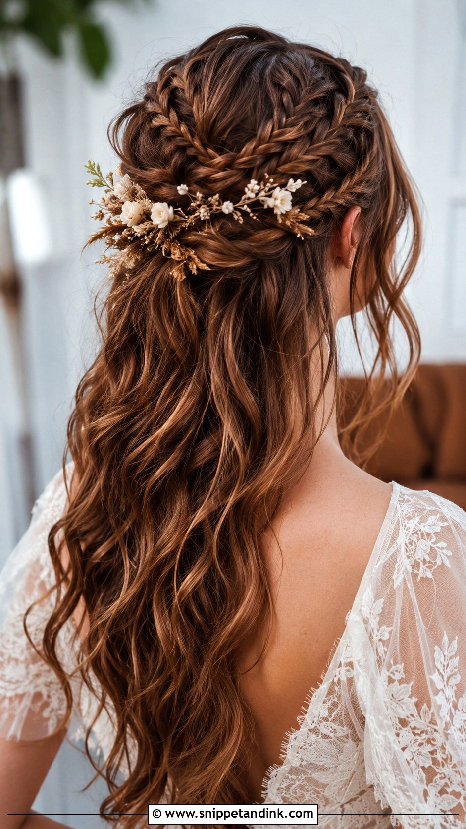 Half Up Bohemian Braided Style - Snippet and Ink - 20 Brunette Bridal Half-Up Half-Down Hair Ideas