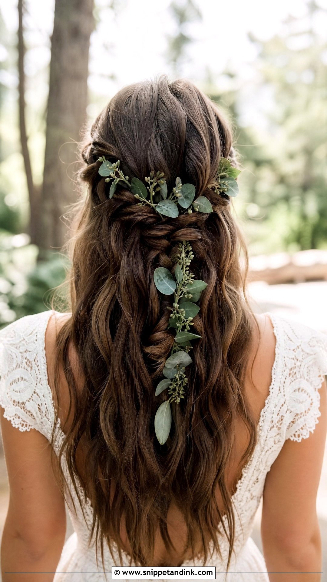 Half Up Boho Braid With Greenery - Snippet and Ink - 20 Wedding Hair Down with Flowers