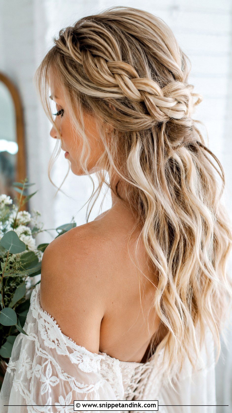 Half Up Boho Braid With Waves - Snippet and Ink - 25 Loose Half-Up Half-Down Wedding Hair Ideas