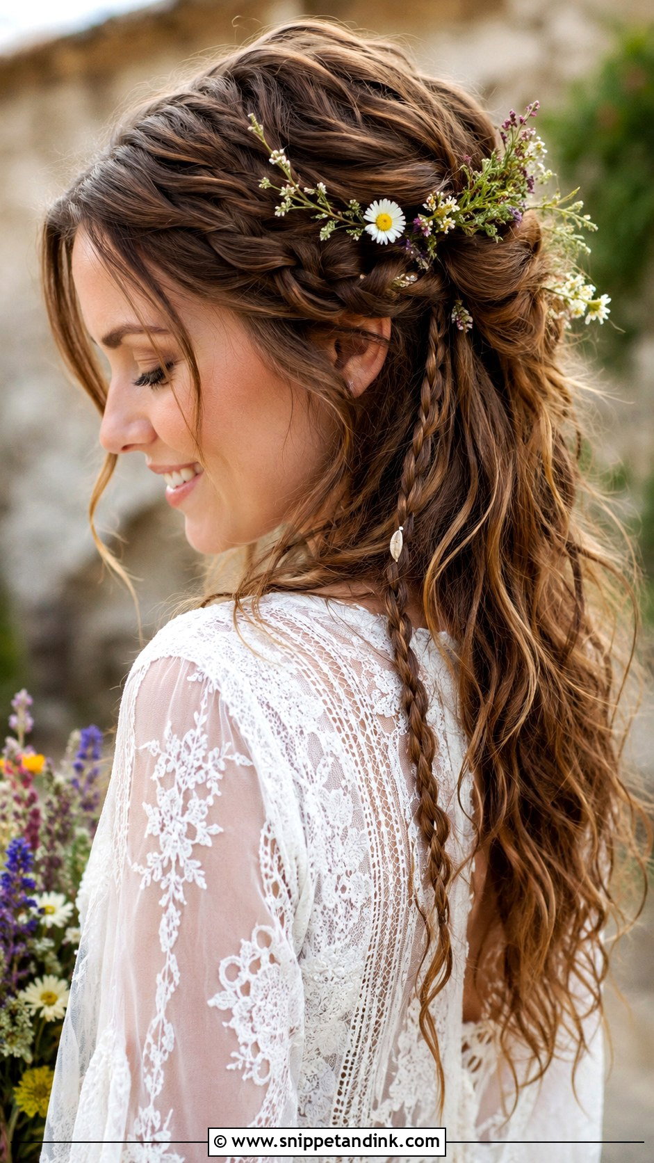 Half Up Boho Braided Style - Snippet and Ink - 25 Half-Up Long Hair Wedding Styles