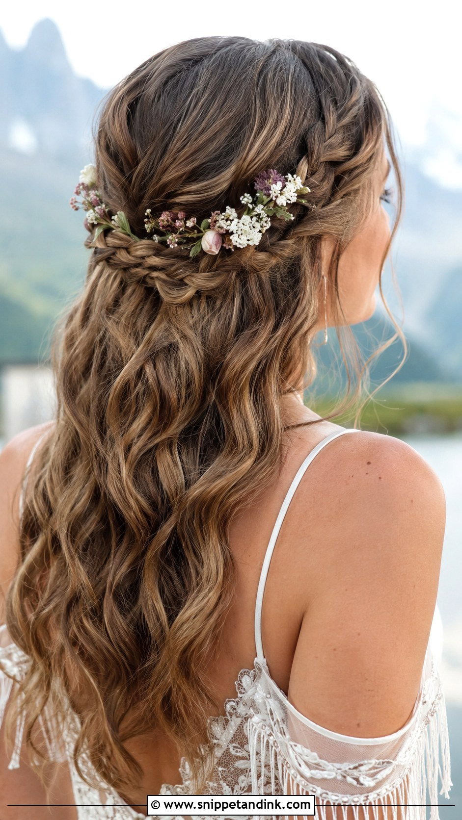 Half Up Boho Braids With Flowers - Snippet and Ink - 20 Flower Wedding Hairstyles