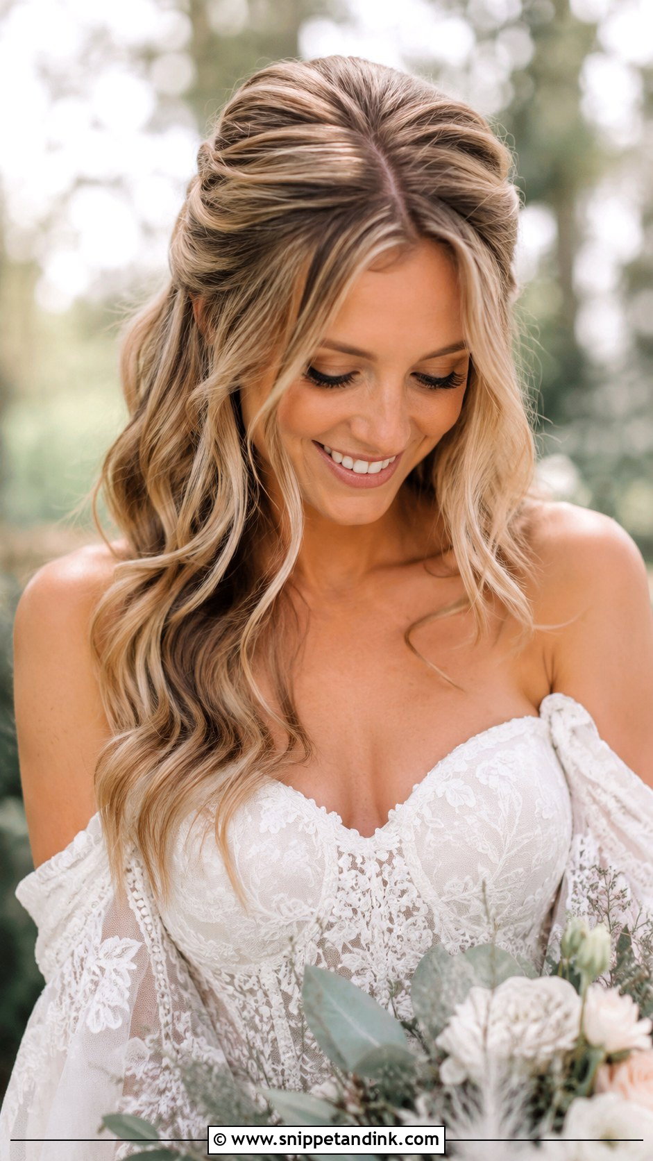 Half Up Boho Hair With Loose Tendrils - Snippet and Ink - 25 Boho Half-Up Half-Down Wedding Hair Ideas