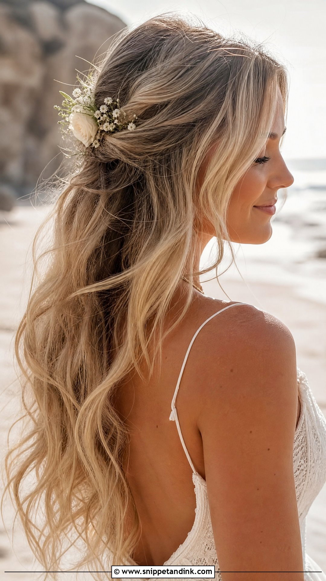 Half Up Boho Style For Beach Wedding - Snippet and Ink - 25 Boho Half-Up Bridal Hair Ideas