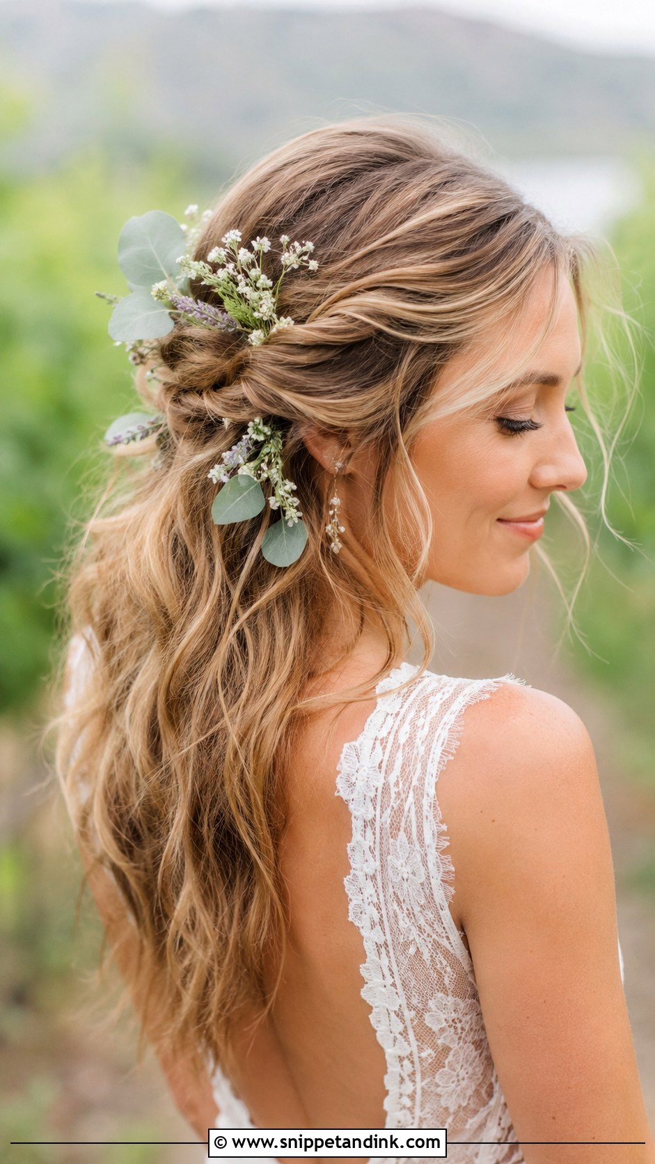 Half Up Boho Style With Greenery and Flowers - Snippet and Ink - 25 Bridal Hair Flowers
