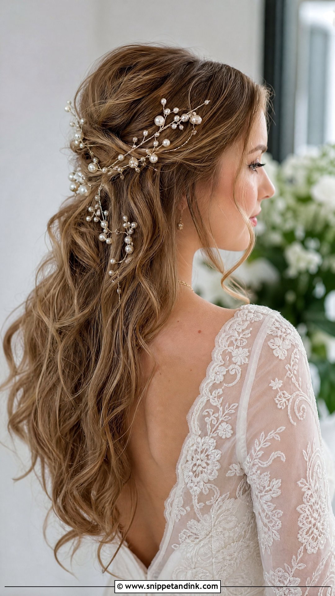 Half Up Boho Style With Pearls - Snippet and Ink - 25 Boho Half-Up Bridal Hair Ideas
