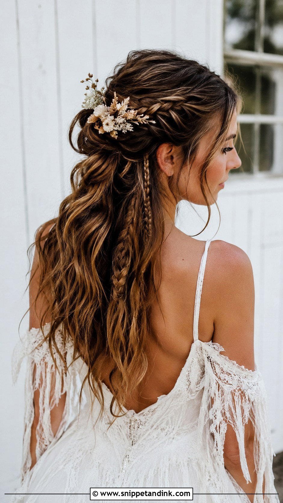Half Up Boho Style - Snippet and Ink - 20 Simple Shoulder Length Medium Half-Up Wedding Guest Hairstyles