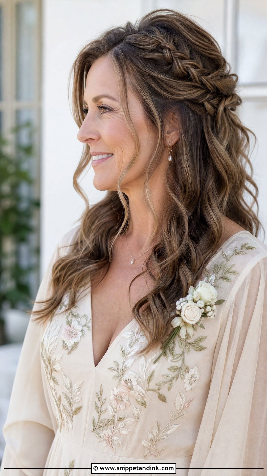 Half Up Boho Waves With Braids - Snippet and Ink - 20 Half-Up Mother of Bride Hairstyles