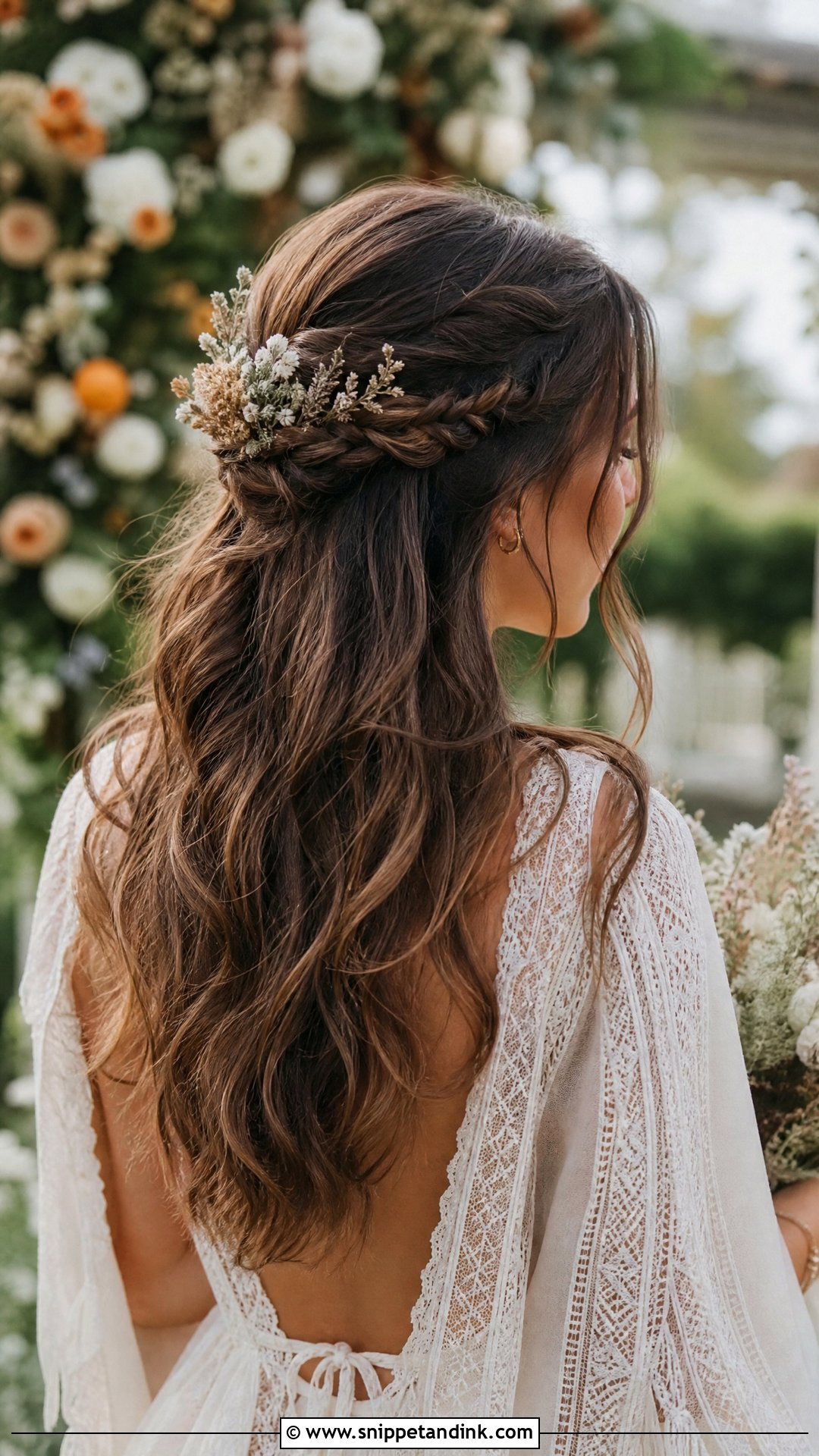 Half Up Boho Wedding Hairstyle - Snippet and Ink - 20 Half-Up Wedding Hairstyle Ideas