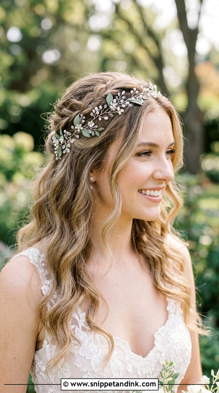 Half Up Boho With Hair Vine Headband - Snippet and Ink - 20 Bridal Hair with Headband Ideas
