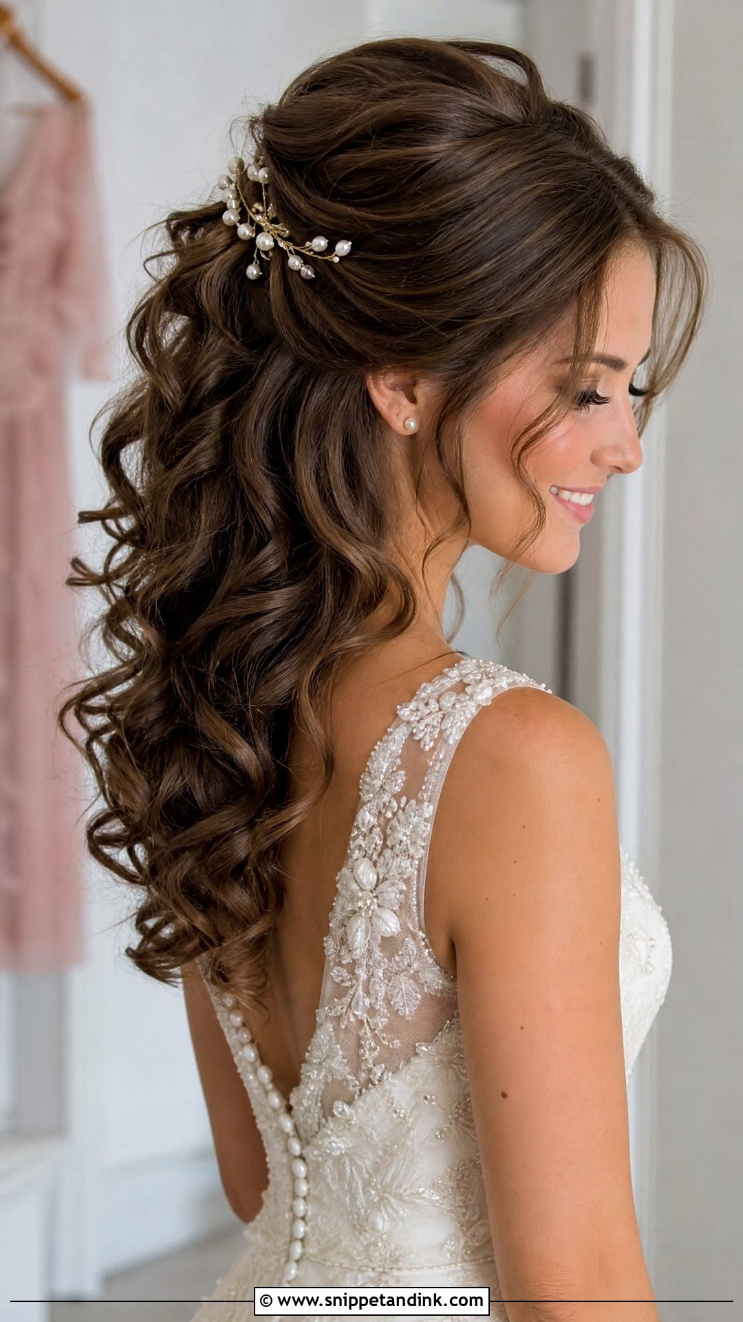 Half Up Bouffant With Cascading Curls - Snippet and Ink - 20 80s Wedding Hair Ideas