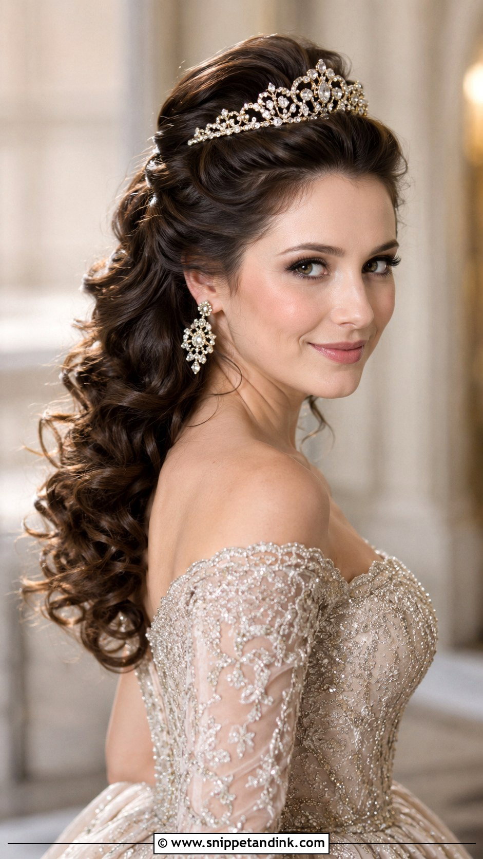 Half Up Bouffant With Curls - Snippet and Ink - 25 Shoulder Length Wedding Hair Ideas