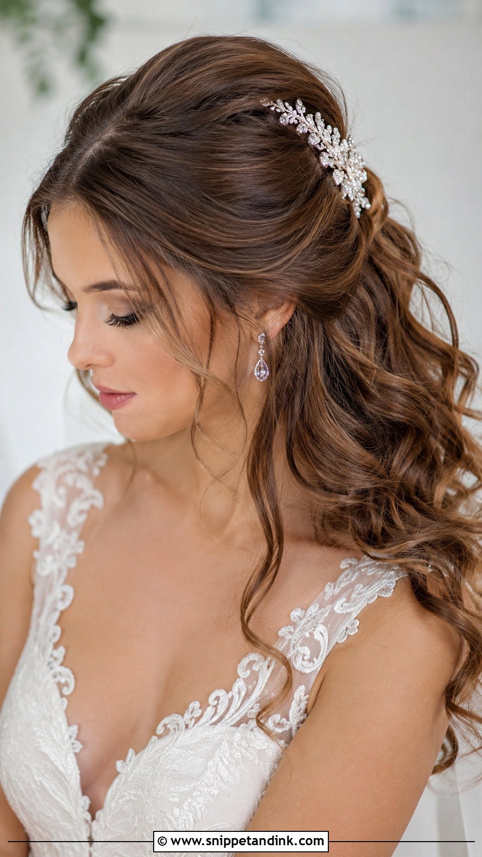 Half Up Bouffant With Soft Curls - Snippet and Ink - 25 Long Wedding Hair Ideas