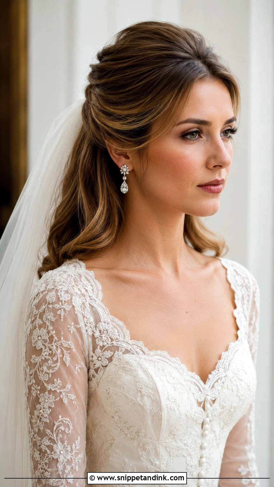 Half Up Bouffant With Veil - Snippet and Ink - 20 Medium Length Wedding Half-Up Half-Down Ideas