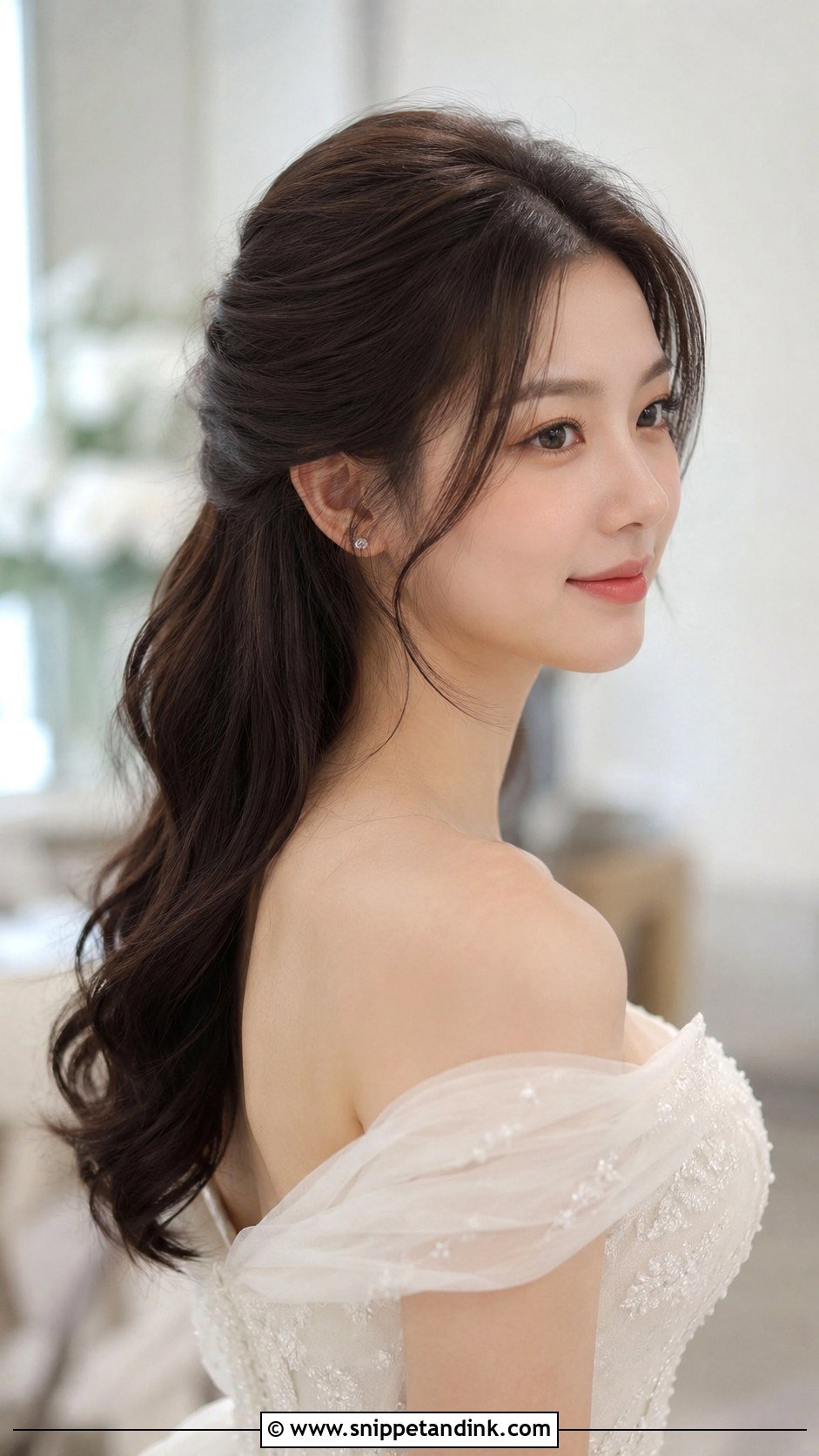 Half Up Bouffant With Waves - Snippet and Ink - 30 Korean Wedding Hair Ideas
