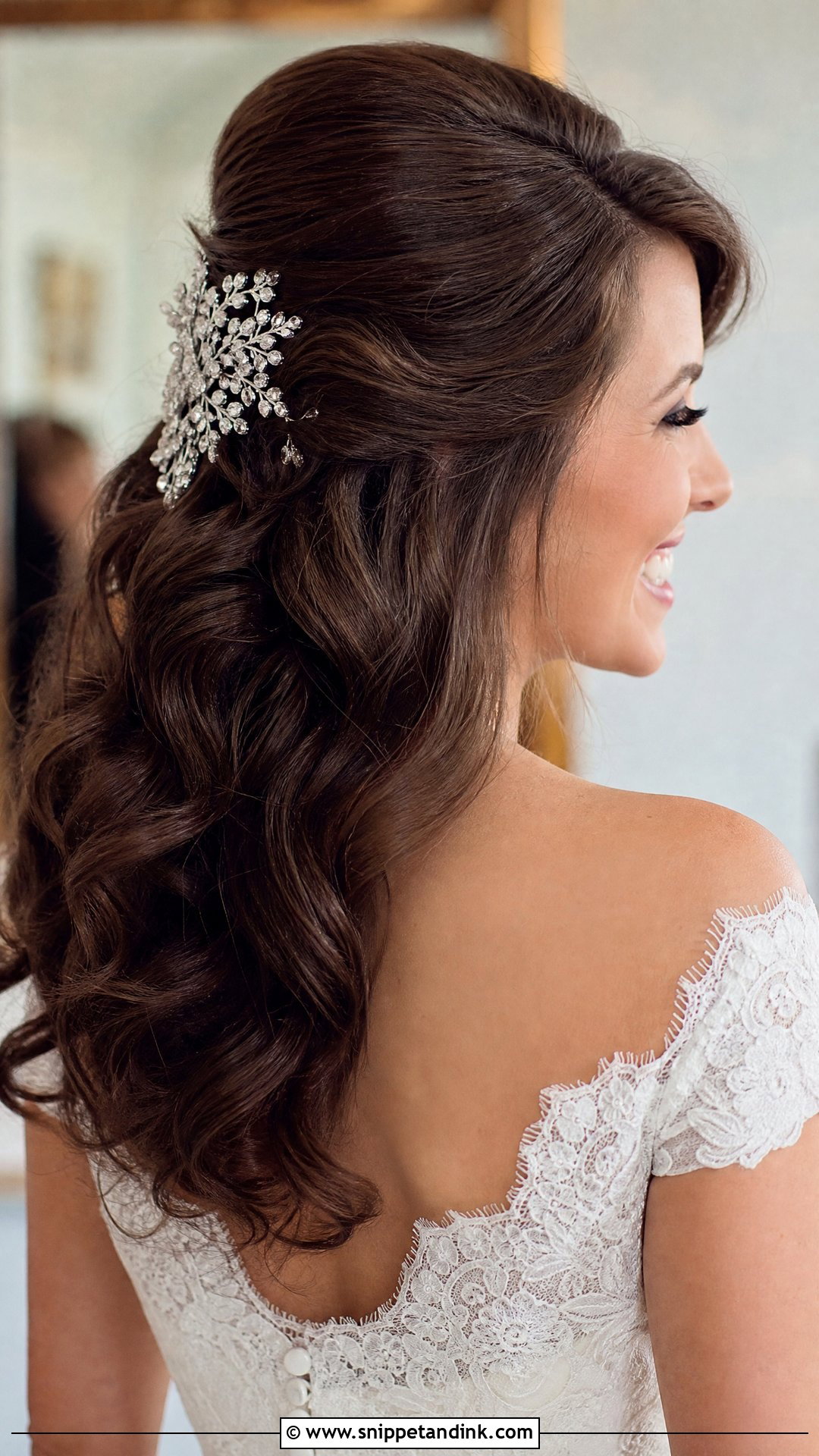 Half Up Bouffant With Waves - Snippet and Ink - 20 70s Wedding Hair Ideas