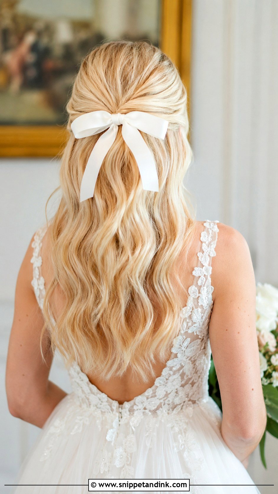 Half Up Bow Hairstyle - Snippet and Ink - 35 Bridal Hair Down Ideas