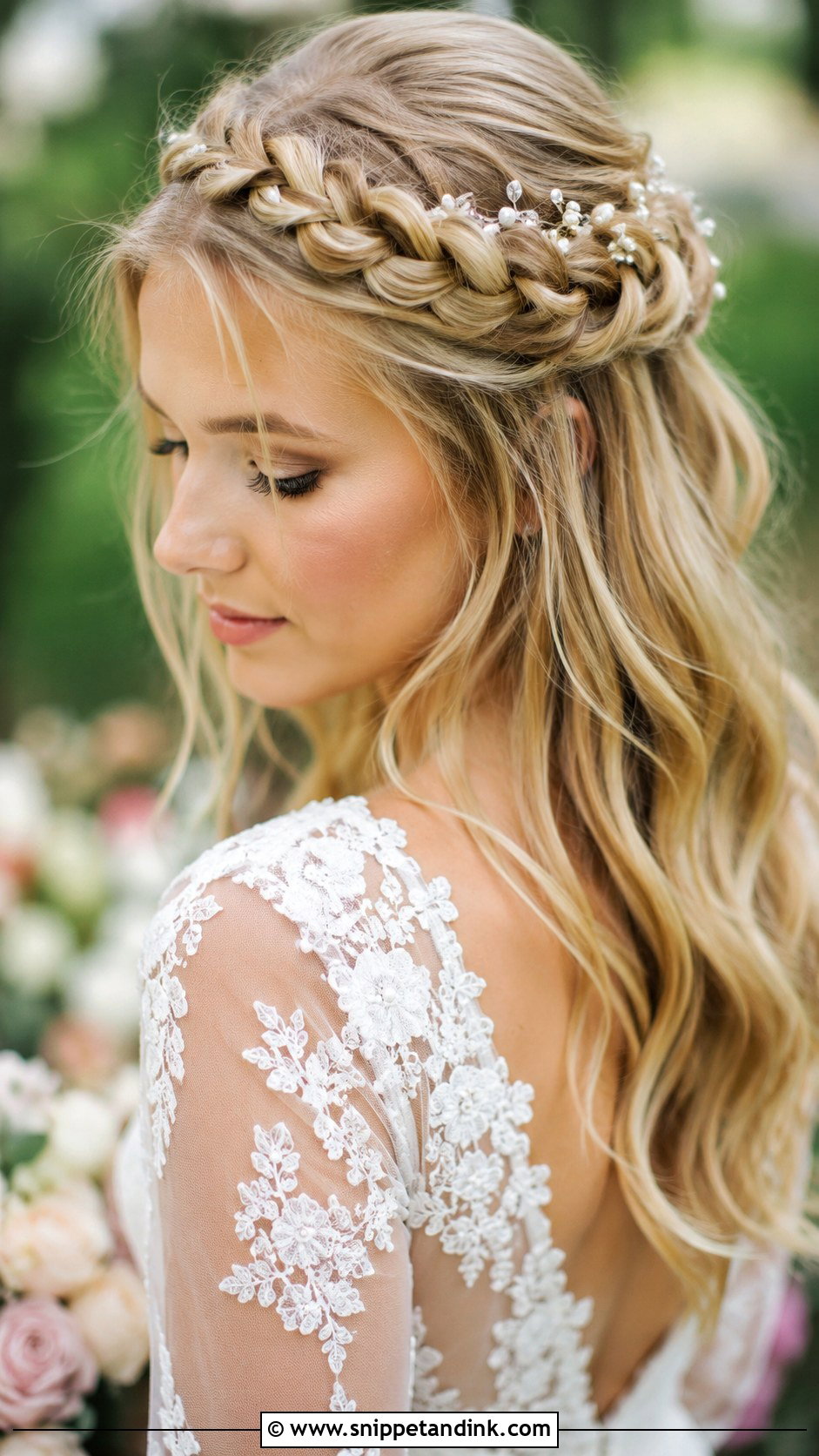 Half Up Braid Crown - Snippet and Ink - 30 Wedding Hair Styles