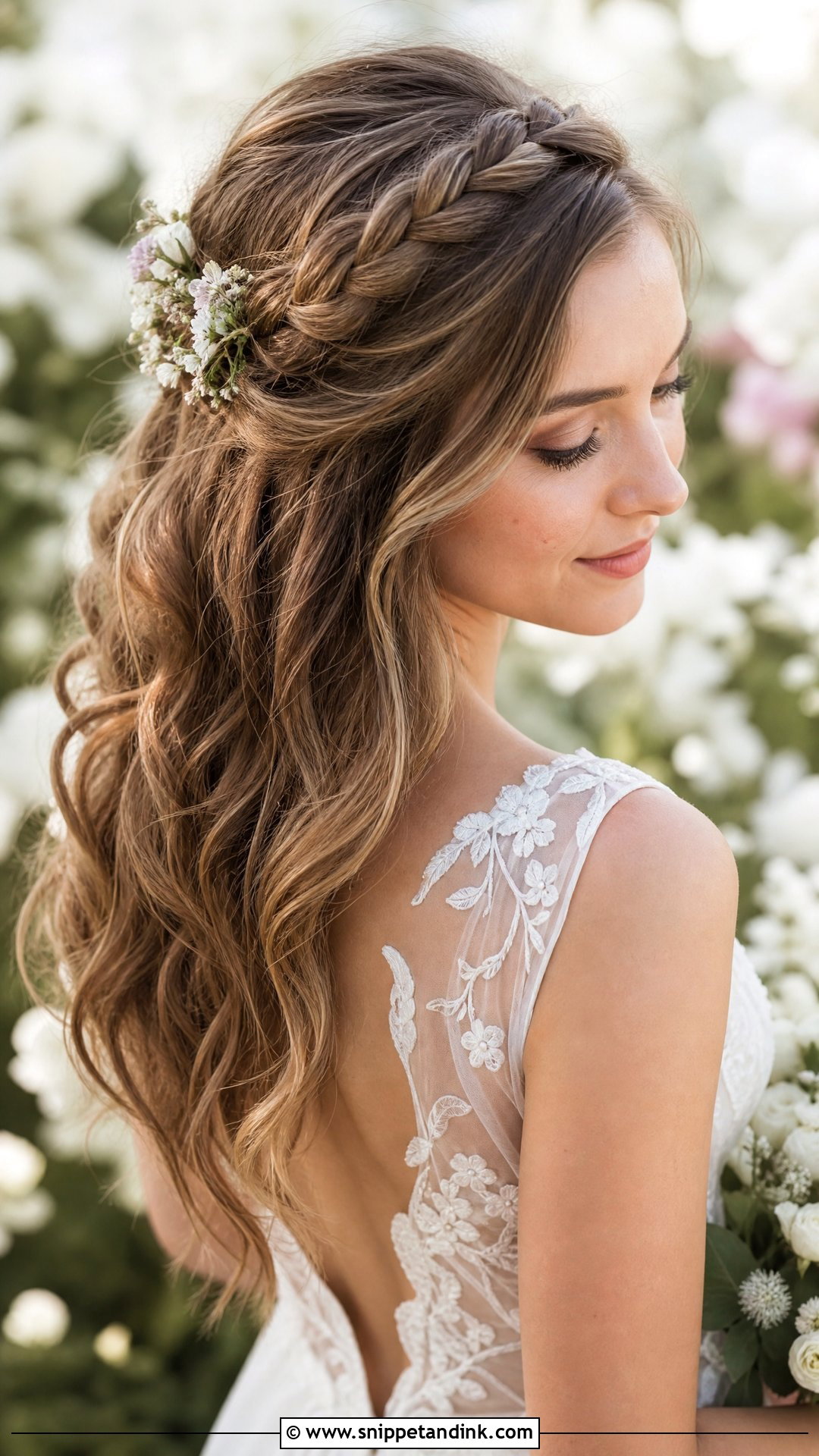 Half Up Braid Crown for Brunettes - Snippet and Ink - 20 Wedding Hair Brown Ideas