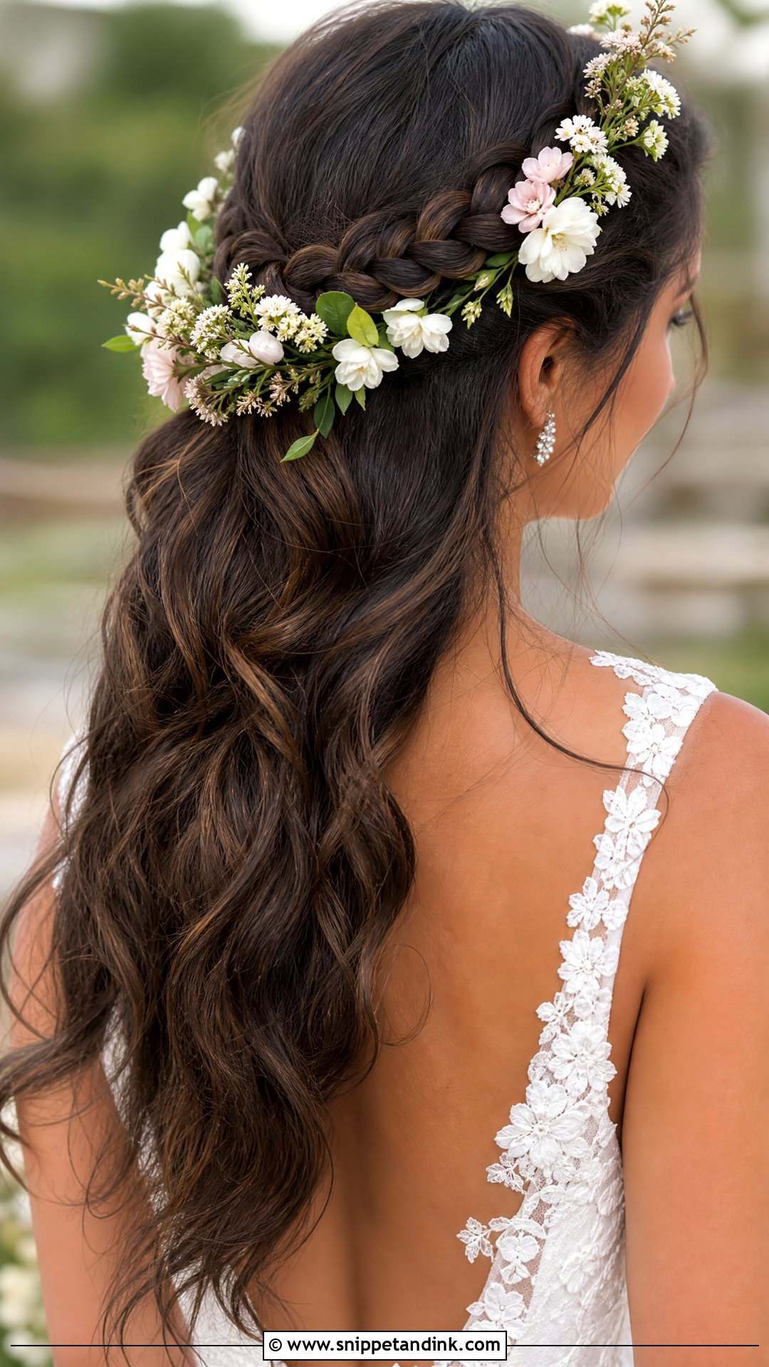 Half Up Braid With Floral Headband - Snippet and Ink - 20 Wedding Hairstyles with Headband