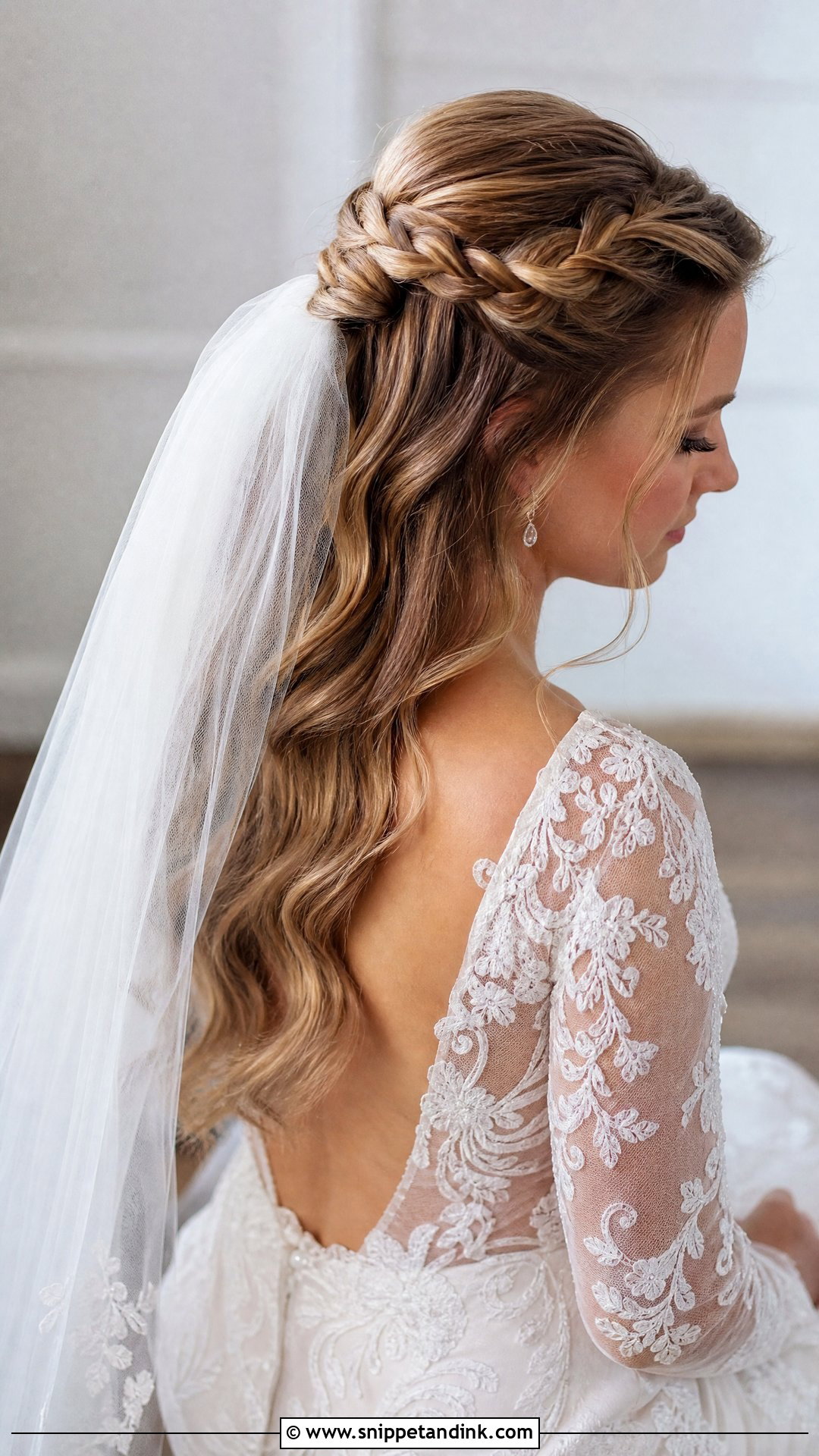 Half Up Braid With Veil - Snippet and Ink - 20 Hair with Veil Ideas