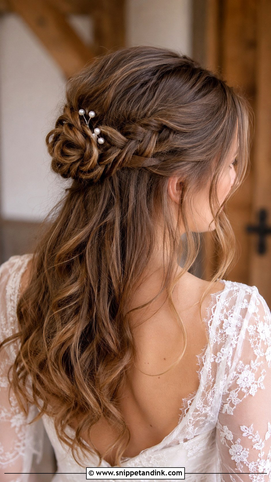 Half Up Braided Bun - Snippet and Ink - 25 Shoulder Length Bridal Hair Ideas