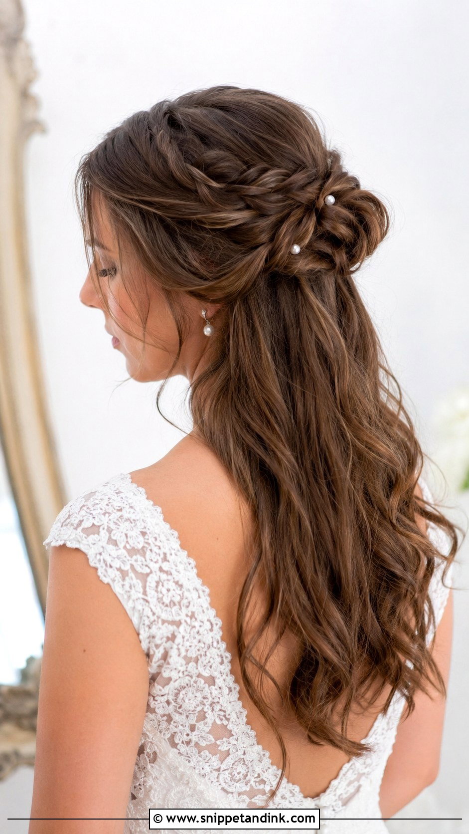 Half Up Braided Bun - Snippet and Ink - 25 Wedding Hair Brunette Ideas