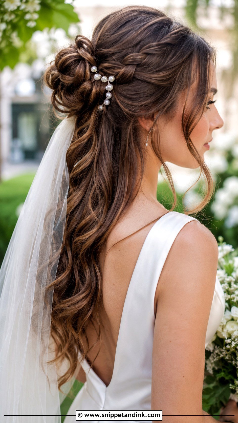 Half Up Braided Bun With Waves - Snippet and Ink - 20 Wedding Hair Down with Braid Ideas