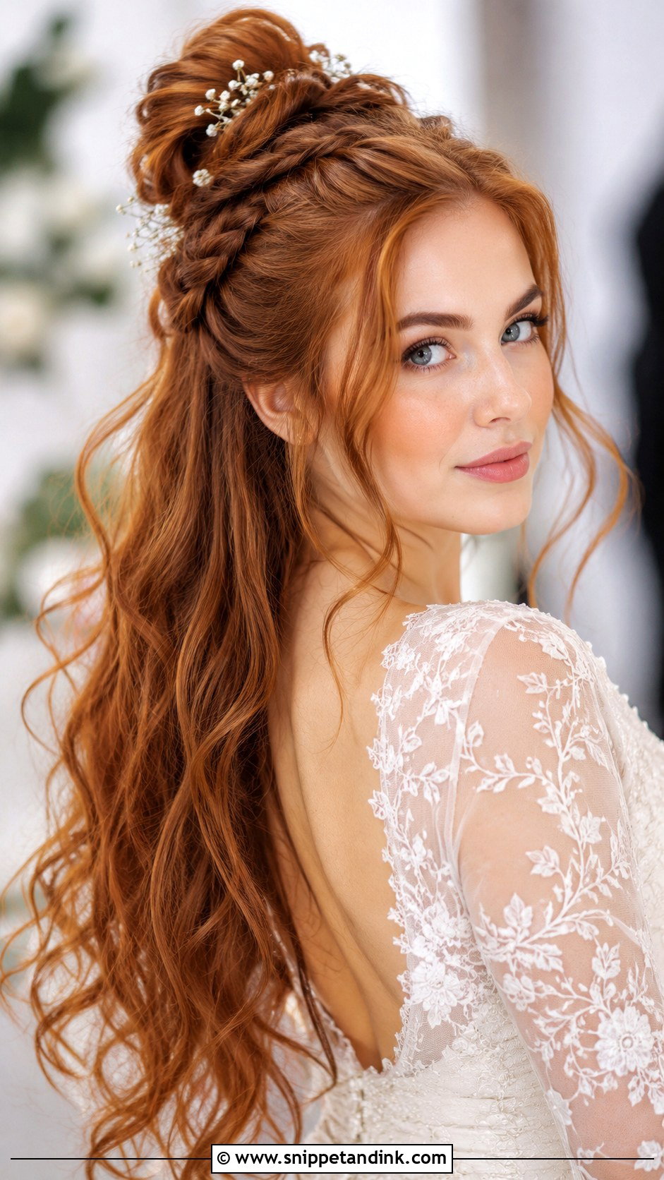 Half Up Braided Bun with Hair Down - Snippet and Ink - 30 Classy Wedding Hair Down Ideas