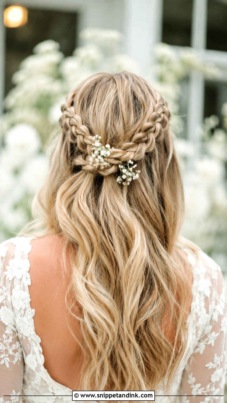 Half Up Braided Crown - Snippet and Ink - 20 Simple Shoulder Length Medium Half-Up Wedding Guest Hairstyles
