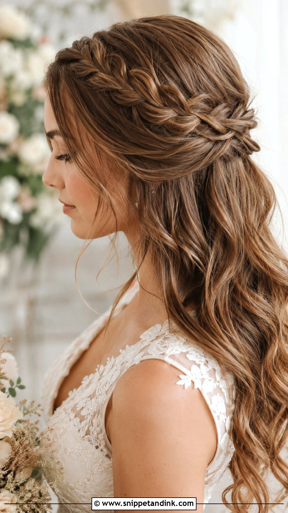 Half Up Braided Crown - Snippet and Ink - 25 Half-Up Half-Down Wedding Hair Front Pic Ideas