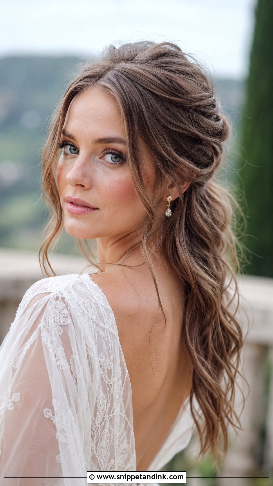 Half Up Braided Crown - Snippet and Ink - 25 Medium Length Half-Up Half-Down Wedding Hair Ideas