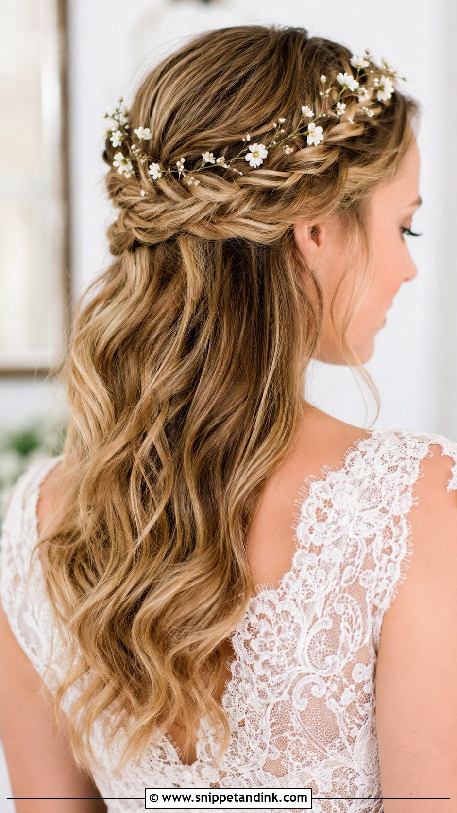 Half Up Braided Crown - Snippet and Ink - 25 Modern Bridal Hair Ideas