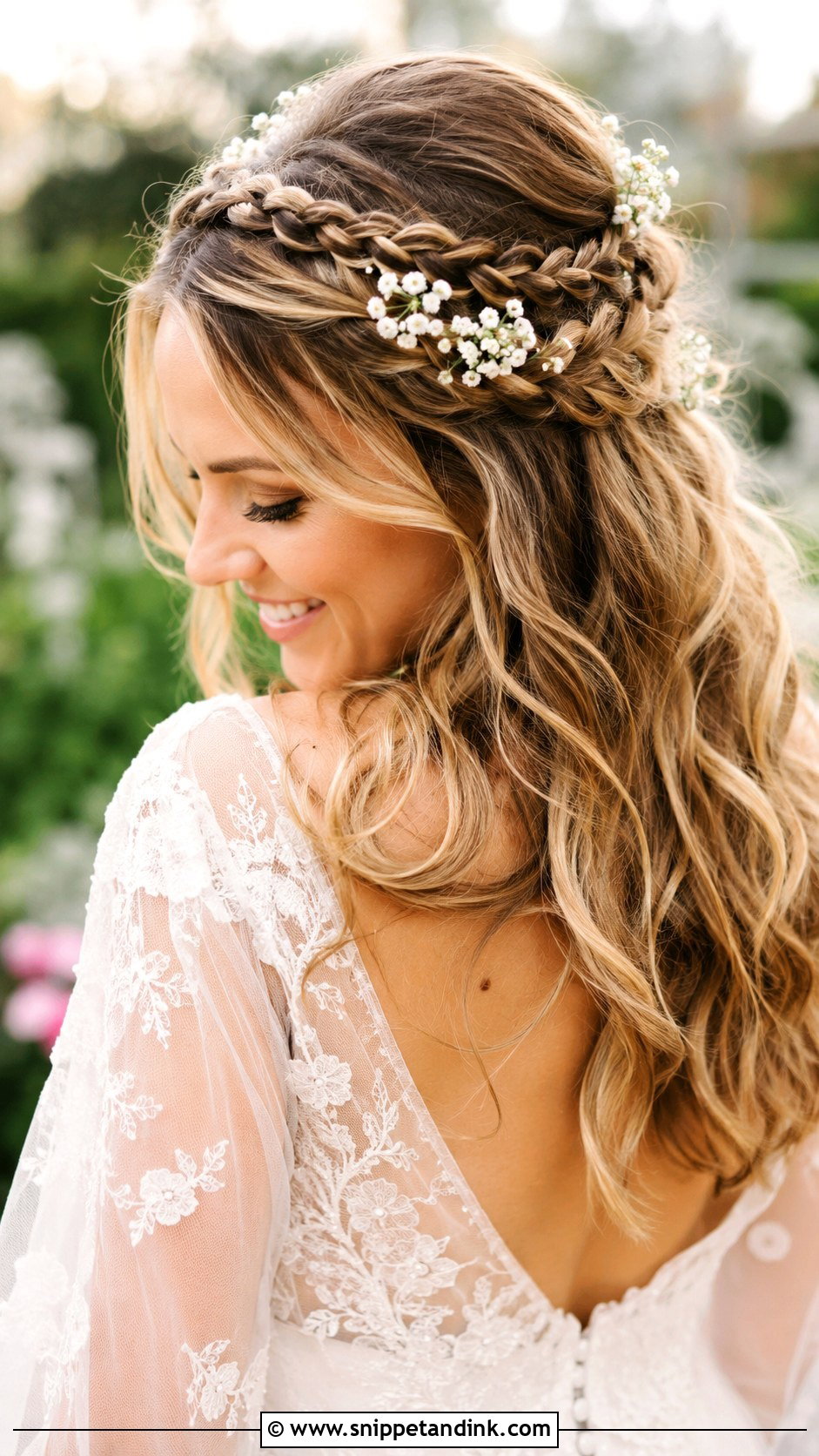 Half Up Braided Crown - Snippet and Ink - 25 Shoulder Length Wedding Hair Ideas