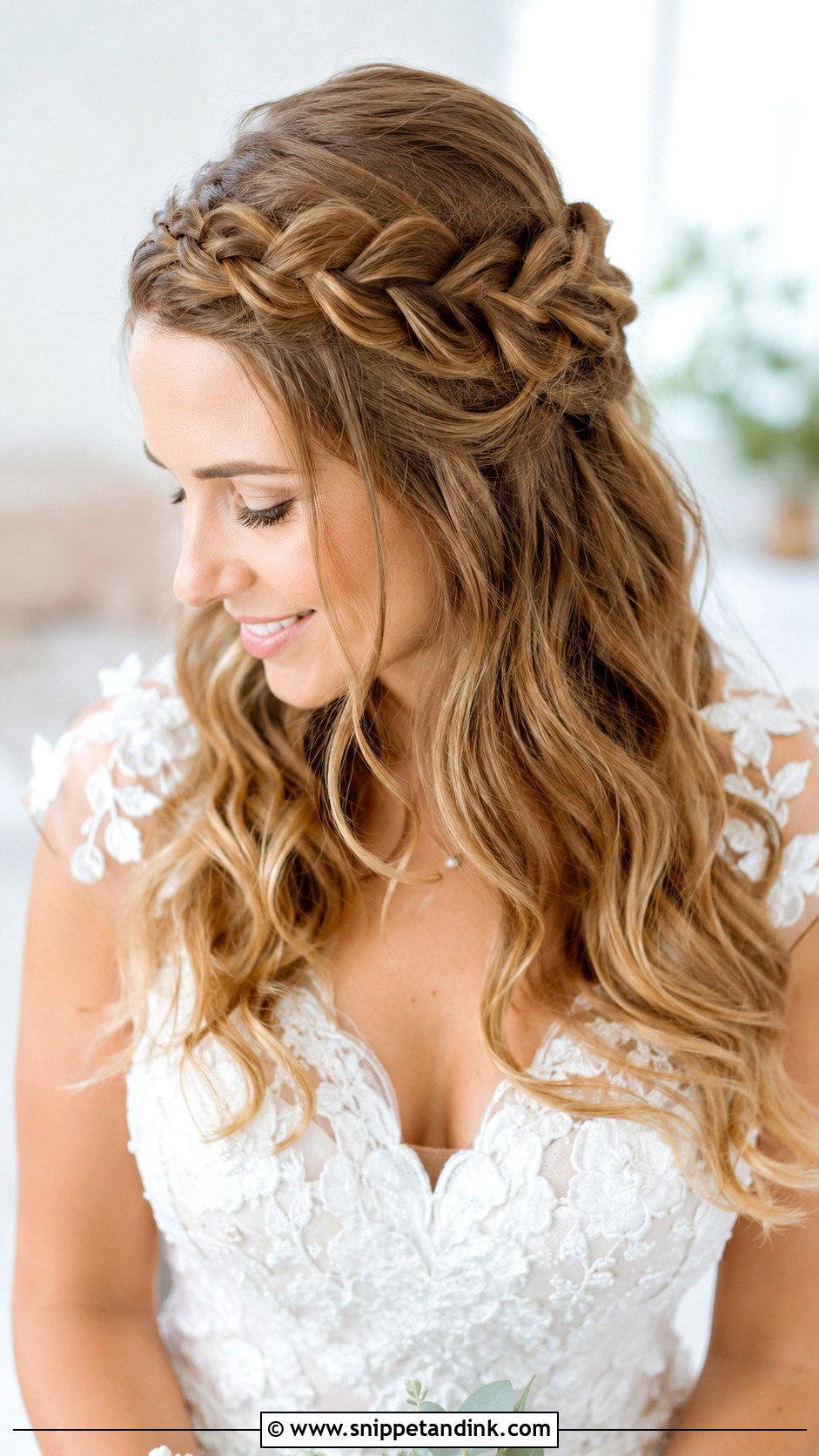 Half Up Braided Crown - Snippet and Ink - 30 Half-Up Half-Down Bride Hairstyles