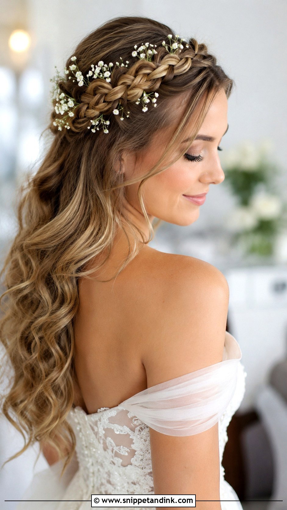 Half Up Braided Crown - Snippet and Ink - 30 Half-Up Wedding Hair Ideas