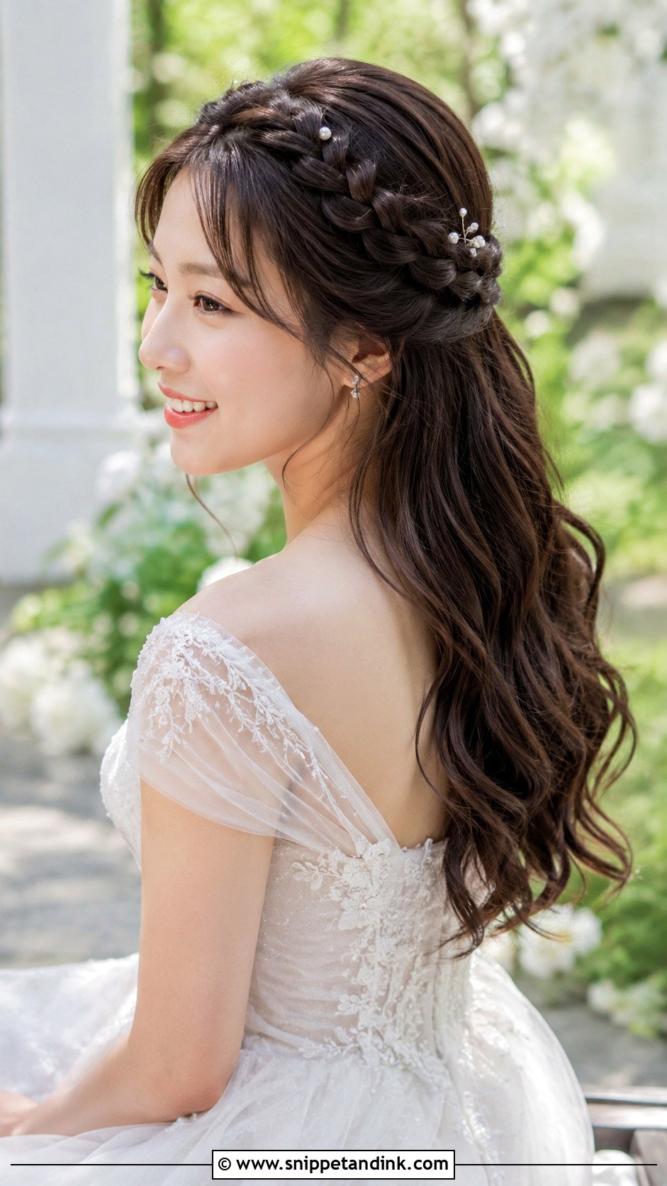 Half Up Braided Crown - Snippet and Ink - 30 Korean Wedding Hair Ideas