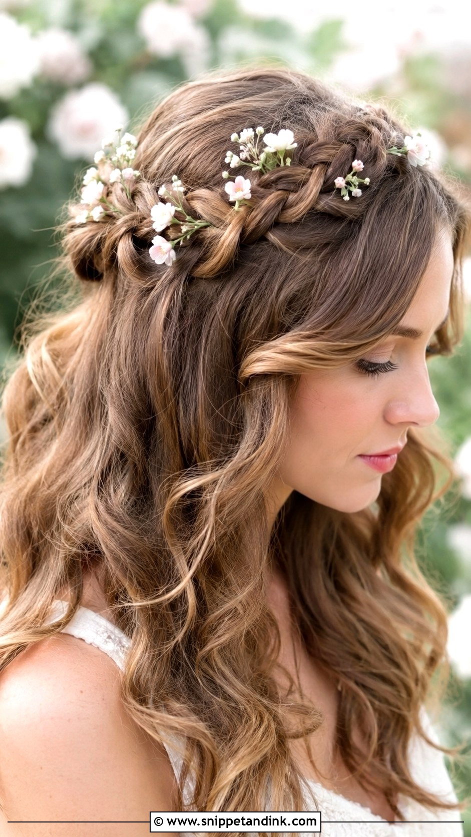 Half Up Braided Crown - Snippet and Ink - 30 Medium Wedding Guest Hairstyles