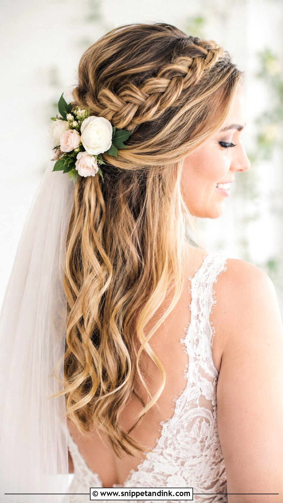 Half Up Braided Crown - Snippet and Ink - 30 Wedding Braid Hairstyles
